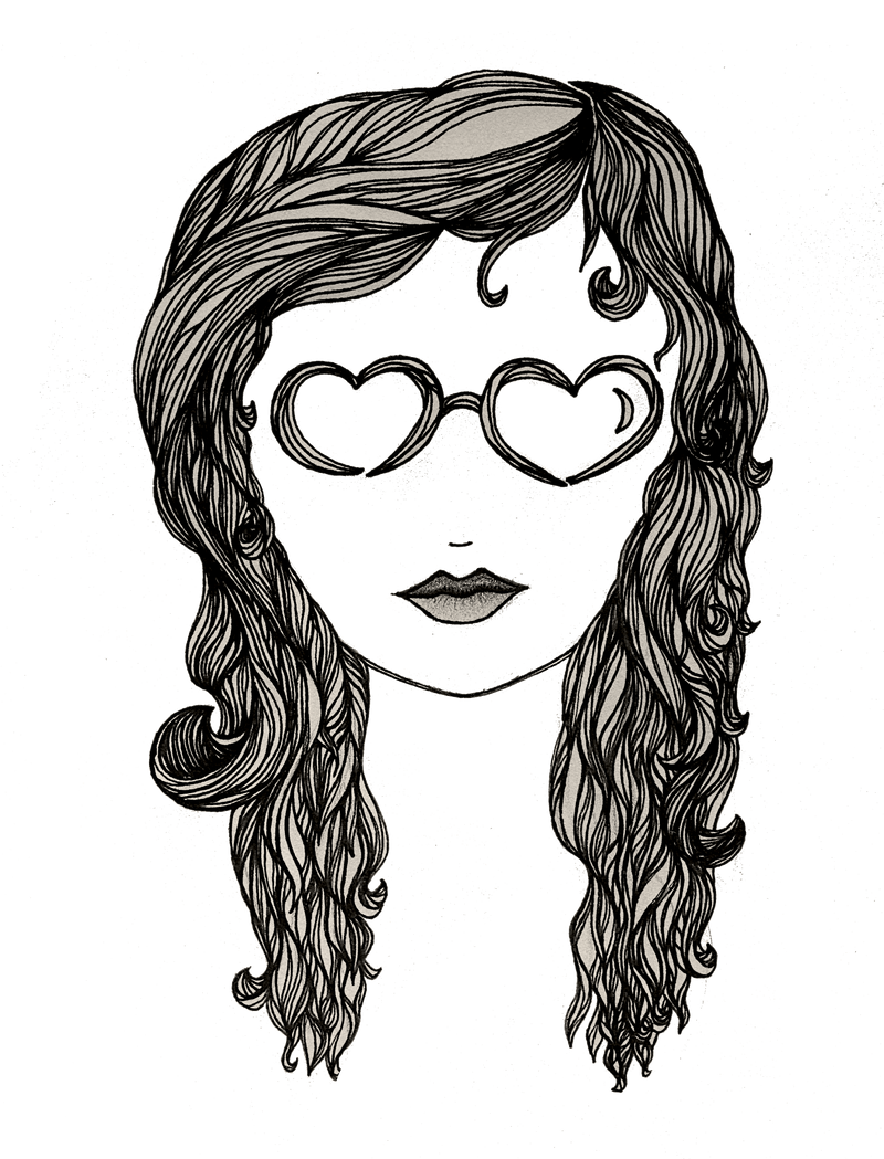 Girl with Heart Sunglasses Ink Sketch